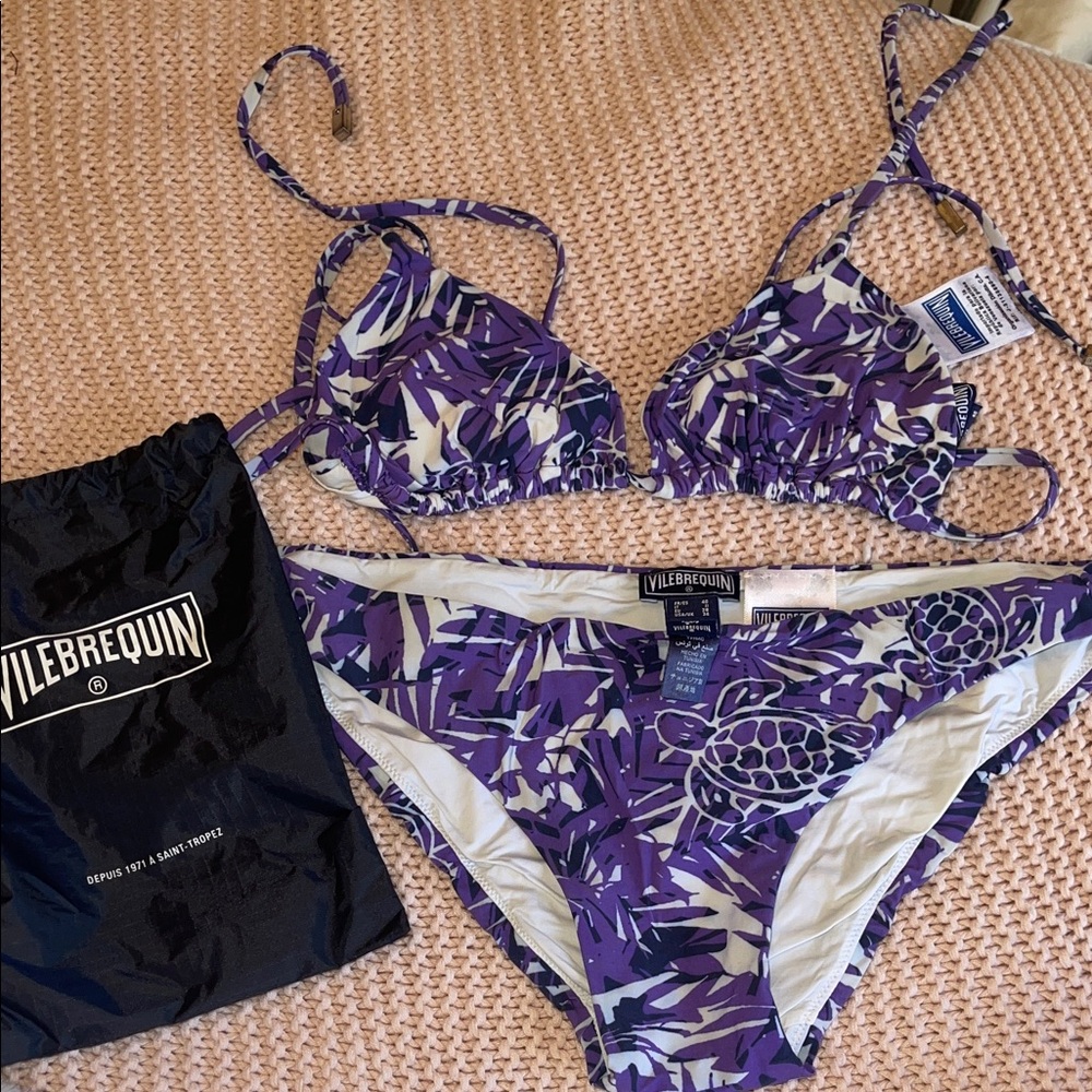 Vilebrequin Purple and White Tropical Print Bikini